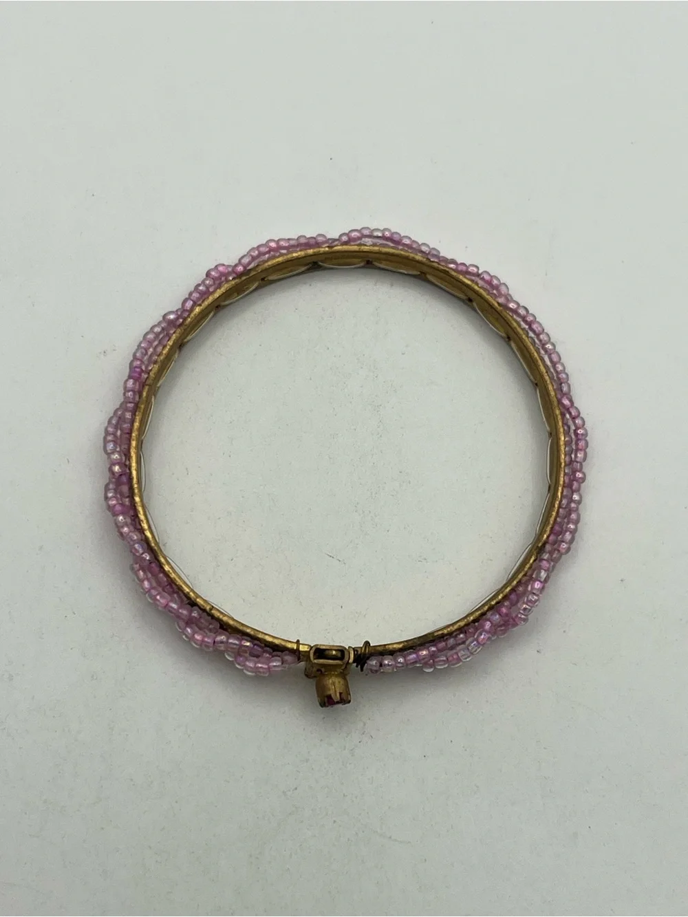 East India mid-20th-century vintage bangle bracelet pink seed beads gold tone